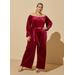 Plus Size Off The Shoulder Velvet Jumpsuit