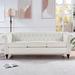 84.65" Rolled Arm Chesterfield 3 Seater Sofa with silver studs trim and solid wooden legs for Living Room