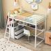 Twin Size Metal & Wood Loft Bed with Desk, Shelves, and Drawers