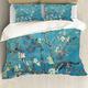 ZFRXIGN Van Gogh Almond Blossom Quilt Set Bedding Queen Comforter Covers Aqua Blue Duvet Cover 3 Piece Set for Kids Bedroom Bedspread Coverlet Cover with Pillowcase