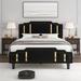 Willa Arlo™ Interiors Cylena Velvet Bed Frame w/ Adjustable Stepped Headboard Upholstered/Velvet in Black | 45.8 H x 55.5 W x 79.1 D in | Wayfair