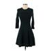 Eliza J Casual Dress - Fit & Flare: Black Argyle Dresses - Women's Size Small