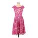 Yoana Baraschi Casual Dress - Fit & Flare: Pink Floral Motif Dresses - Women's Size 0