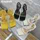 Aneikeh-Escarpins en maille sexy pour femmes sandales à talons hauts lacets croisés robe creuse