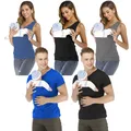 Safety Kangaroo Pocket T-Shirt Baby Carrier Summer Pregnancy Clothes Mother Father Short Sleeves