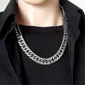 Polished Men's Necklace Wide 6/8/10/12/14/17MM Stainless Steel Silver Color Double Cuban Curb Chain