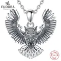 Eudora 925 Sterling Silver Cool Owl Necklace for Women Man Vintage Hip Hop Owl Amulet Pendant