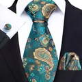 Paisley Neck Ties For Men Luxury Silk Print Jacquard Woven Necktie Pocket Square Cufflinks Set Gift