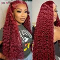 Perruque Lace Front Wig frisée naturelle cheveux humains bordeaux 99J 28 30 pouces 13x4 rouge