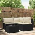 moobody 4 Piece Outdoor Patio Furniture Set Cushioned Corner Sofa and 2 Middle Sofas with Glass Top Coffee Table Sectional Set Poly Rattan Conversation Set for Garden Deck Poolside Backyard