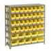 7 Shelf Steel Shelving with (42) 4 H Plastic Shelf Bins Yellow 36x12x39