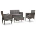 moobody 4 Piece Patio Lounge Set Cushined 2-Seater Sofa with 2 Armchair and Coffee Table Conversation Set Poly Rattan Outdoor Sectional Sofa Set for Garden Balcony Lawn Yard Deck