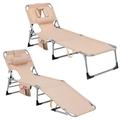 Goplus 2PCS Outdoor Beach Lounge Chair Folding Chaise Lounge with Pillow Beige