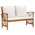 moobody Garden Bench with White Cushion and Pillow Acacia Wood Porch Chair Wooden Outdoor Bench for Backyard Balcony Park Lawn Furniture 46.9 x 26.4 x 32.7 Inches (L x W x H)