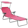 moobody Folding Sun Lounger with Canopy Backrest Adjustable Chaise Lounge Chair Steel Frame Beach Day Bed Pink for Patio Pool Garden Balcony Deck Outdoor Furniture 28.1 x 74 x 10.6 Inches