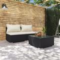 moobody 3 Piece Patio Lounge Set with Cream Cushions Poly Rattan Black Coffee Table with 2 Middle Sofa Conversation Set for Garden Lawn Poolside Outdoor