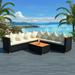 moobody 5 Piece Patio Lounge Set with Cream White Cushion Black Poly Rattan Sofa Set Outdoor Conversation Set for Garden Backyard Patio Balcony Poolside