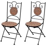 moobody Set of 2 Folding Dining Chairs Industrial Style Bistro Side Chairs with Ceramic Seat and Iron Frame Legs Kitchen Pub Bar Patio Garden Backyard Furniture Suit for Indoor Outdoor