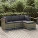 moobody 4 Piece Patio Set with Cushions Gray Poly Rattan