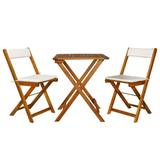 moobody 3 Piece Folding Bistro Set Wooden Folding Table and 2 Foldable Chairs with Cushions Dining Set Acacia Wood Outdoor Furniture Space Saving for Garden Backyard Terrace Balcony