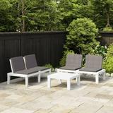 moobody 3 Piece Patio Lounge Set with Anthracite Cushions 2 Benches and Table Conversation Set Plastic White Outdoor Sectional Sofa Set for Garden Balcony Yard Deck