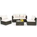 5 Pieces Patio Furniture Set Rattan Outdoor Sectional Conversation Set White