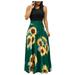 knqrhpse Sundresses for Women Boho Dress Maxi Dress Casual Dress Maxi Dress Dress Floral Print Sundress Swing Summer Casual Women Sleeveless Women s Dress Womens Dresses Green Dress Xxl