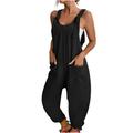 knqrhpse Jumpsuits For Women Wide Leg Pants For Women U Neck Sleeveless Jumpsuits Spaghetti Strap Baggy Overalls Harem Pants With Pocket Cargo Pants Women Black L