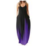 knqrhpse Plus Size Dresses Sundresses for Women Maxi Dress Plus Size Summer Dresses Size Plus Print Long Summer O-Neck Sleeveless Dresses Pullover Women Women s Dress Womens Dresses Purple Dress S