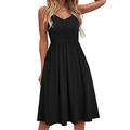 knqrhpse Sundresses for Women Summer Dresses for Women Corset Dress Midi Dresses for Women Dress Knee-Length Lace-Up Casual Temperament Women s Summer Sling Women s Dress Womens Dresses Black Dress L