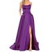 knqrhpse Sundresses for Women Maxi Dress Casual Dress Prom Dresses Ladies Long Women Halter Backless Long Dresses Side Slit Wedding Evening Party Dress With Pockets Purple Dress M