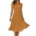 knqrhpse Summer Dress Casual Dress Women Casual Dress Summer Dress Solid Color Polka Dot Print Dress Short Sleeve Lace Up Tie Dress Womens Dresses Yellow Dress XXL