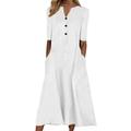 knqrhpse Casual Dresses Summer Dress Midi Dresses for Women Summer Casual for Women Button Up Short Sleeve Dress Party Flowy Midi Dress Womens Dresses White Dress L