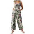 knqrhpse Jumpsuits For Women Wide Leg Pants For Women Fashion Printed Button Women s Camisole Jumpsuit Pocket Floral Women s Jumpsuit Cargo Pants Women White XL