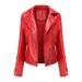 Dezsed Women s Faux Leather Moto Biker Short Coat Jacket Clearance Women s Slim Leather Stand Collar Zip Motorcycle Suit Belt Coat Jacket Tops Red XXXL