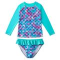 Toddler Girls Rash Guard Swimsuit Set Long Sleeve Two Piece Bathing Suit Rashguard Mermaid Swimwear with UPF 50+ UV 2-10 Years