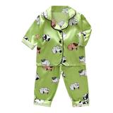 Ketyyh-chn99 Boys Sleepwear Fall Button up Pajamas Set Baby Girl Boy Sleepwear Green 90