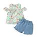 B91xZ Baby Outfits for Girls Baby Print Shorts T-shirt Tops+Denim Toddler Ruffle Floral Girls Outfits Girls Outfits&Set Green Sizes 2-3 Years