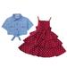 Rovga Girls Outfit Set Kids Denim Jacket Polka Dot Slip Layered Dress Set Outfits For 4-5 Years