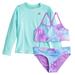 ZeroXposur Bikini Top Bottoms & Long Sleeve Rashguard Swimsuit Set Girl s Size: XX Small (4/5) Light Purple Iris