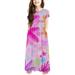 Clearance Girls Floral Dress Boho Short Sleeve Casual Swing Dresses Girl Maxi Dress Tie Dye Stripes Print Dresses Princess Dresses for Girls Rainbow Beach Sundress with Pockets for 9-10 Years