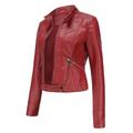 KaLI_store Women Jacket Women s Leather Moto Biker Short Coat Jacket Red XL