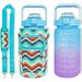 64 oz Water Bottle with Straw & Sleeve motivational BPA-free Half Gallon Water Bottle Holder with Strap Aesthetic Water Jugs for Drinking with Handle for Gym Women Men Multicolor Block