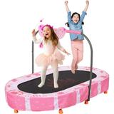 BRINJOY Kids Trampoline with Handle Mini Rebounder Double Trampoline for 2 Kids w/Safety Pad Foldable Exercise Trampoline for Toddlers Boys Girls Indoor Outdoor Cardio Max Load 200 lbs