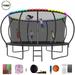 YORIN Trampoline for 7-8 Kids 14 FT Trampoline for Adults with Enclosure Net Basketball Hoop Ladder 1400LBS Outdoor Recreational Trampoline Heavy Duty Trampoline with Light Sprinkler Socks