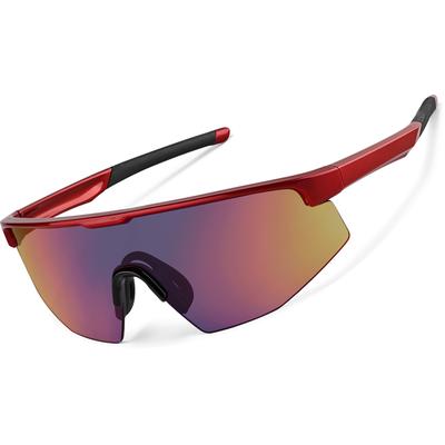 Zenni Sporty Sunglasses Red With Purple Mirror Plastic Full Rim Frame