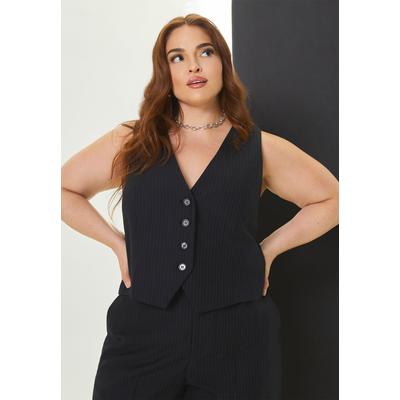 Plus Size Women's Pinstripe Suit Vest by ELOQUII in Black With Pinstripe (Size 20)