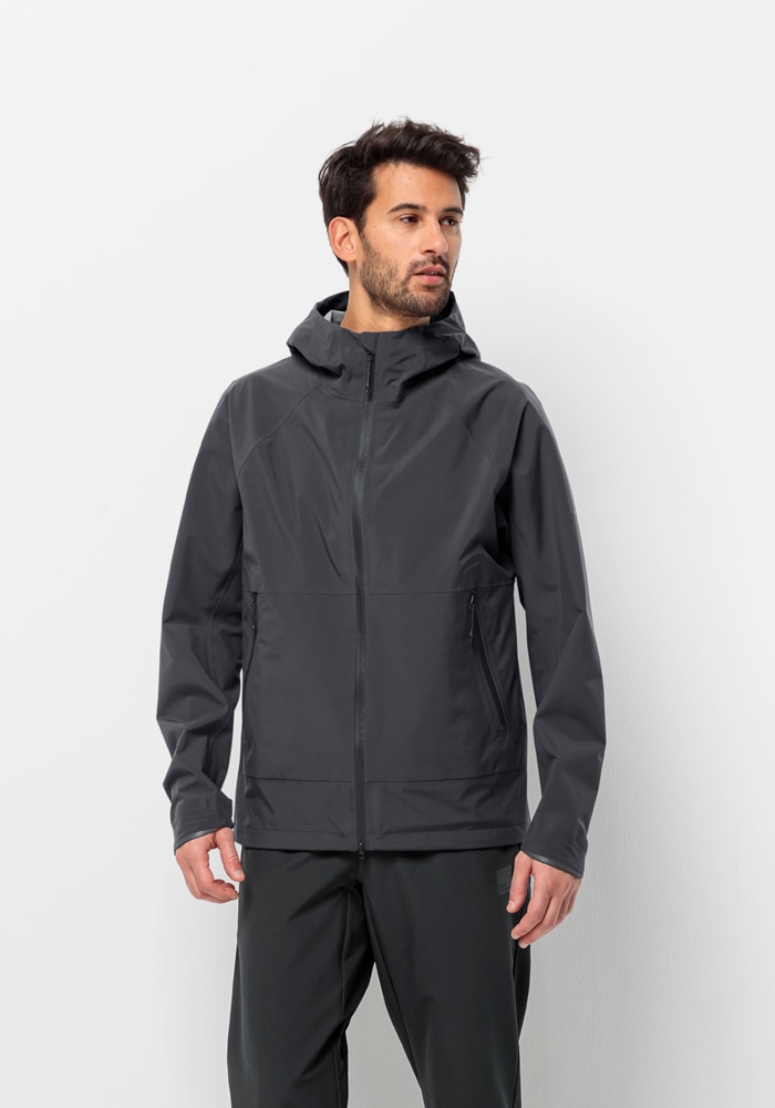 Fahrradjacke JACK WOLFSKIN "BIKE COMMUTE MONO JKT M", Herren, Gr. M50, grau (phantom), Style:Oberstoff 100% POLYESTER; ABSEITE: 100% POLYESTER, AUSSER NICHT FASERIGES MATERIAL, Jacken Image