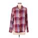 Old Navy Long Sleeve Button Down Shirt: Burgundy Plaid Tops - Women's Size Medium