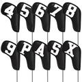 Craftsman Golf 10pcs (4 5 6 7 8 9 P A S X) Black with White Large Leather No. Golf Iron Headcovers Set Magnetic Closure Extended Version